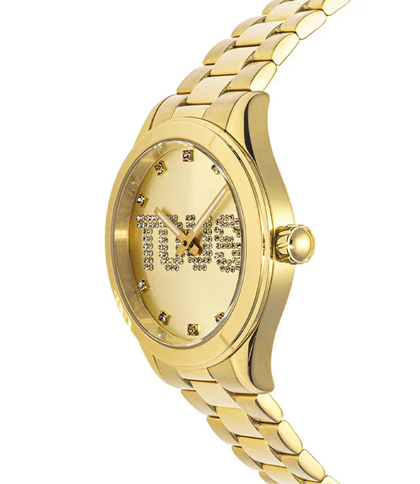 שעון יוקרתי מזהב עם רצועת מתכת, לוגו TWS משובץ יהלומים, מבית CHOZEN קבוצה אלפא