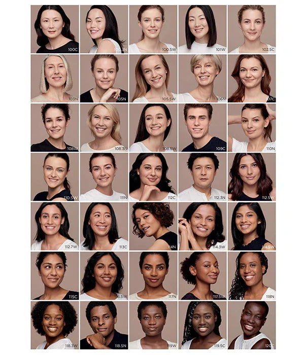 פלטת גווני עור של אנשים מחייכים, רקע נייטרלי, מיתוג CHOZEN, קבוצת אלפא