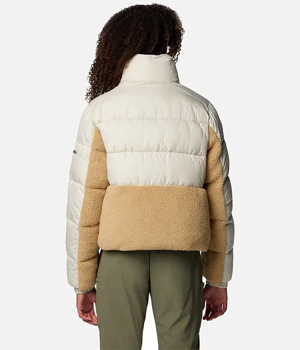 מעיל נשים בשני גוונים, לבן ובז', מושלם לחורף, קולקציית CHOZEN מותגים מובילים