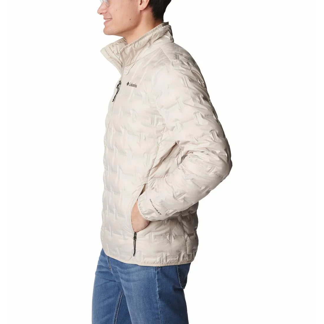 גבר עם מעיל פוך קולומביה בצבע בז', אופנת חורף CHOZEN, קבוצת אלפא