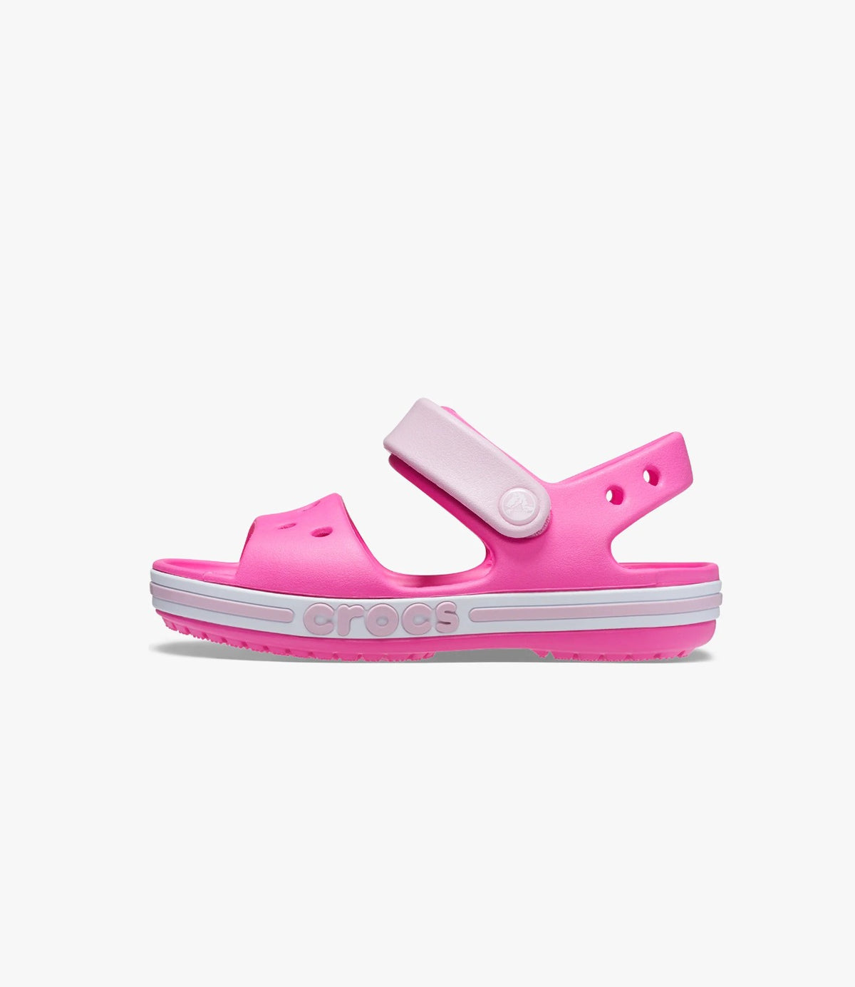 סנדל ורוד לילדים בצילום צד שני עם לוגו CROCS על הסוליה - CHOZEN