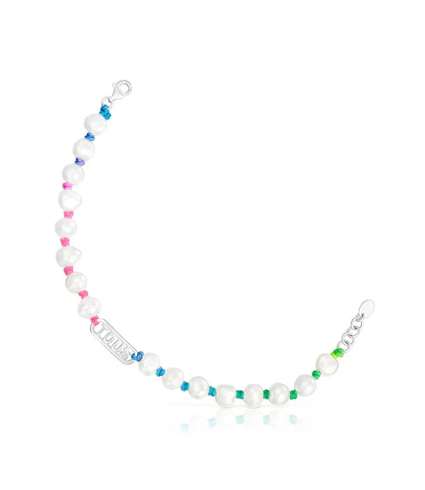 צמיד פנינים לבן עם חרוזים צבעוניים ותלית כסף, תכשיט אופנתי מ-CHOZEN