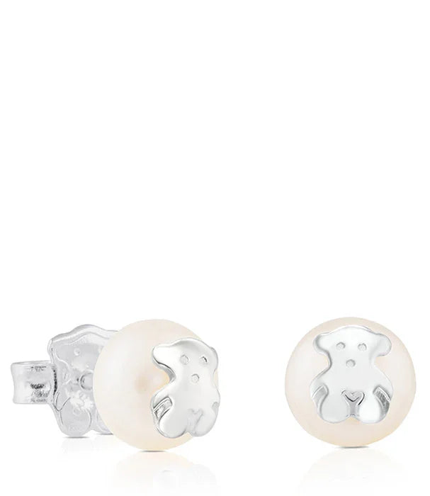 עגילי פנינה לבנה עם דובון כסף, תכשיטים אופנתיים של CHOZEN מבית קבוצת אלפא