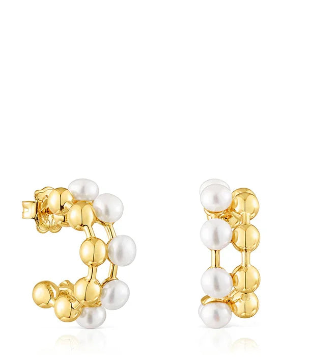 עגילי חישוק זהב עם פנינים לבנות, תכשיטים יוקרתיים מבית CHOZEN