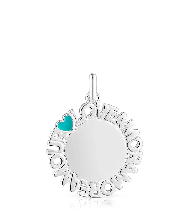 תליון כסף עגול עם כיתוב LOVE ועיטור לב טורקיז, תכשיטים יוקרתיים CHOZEN