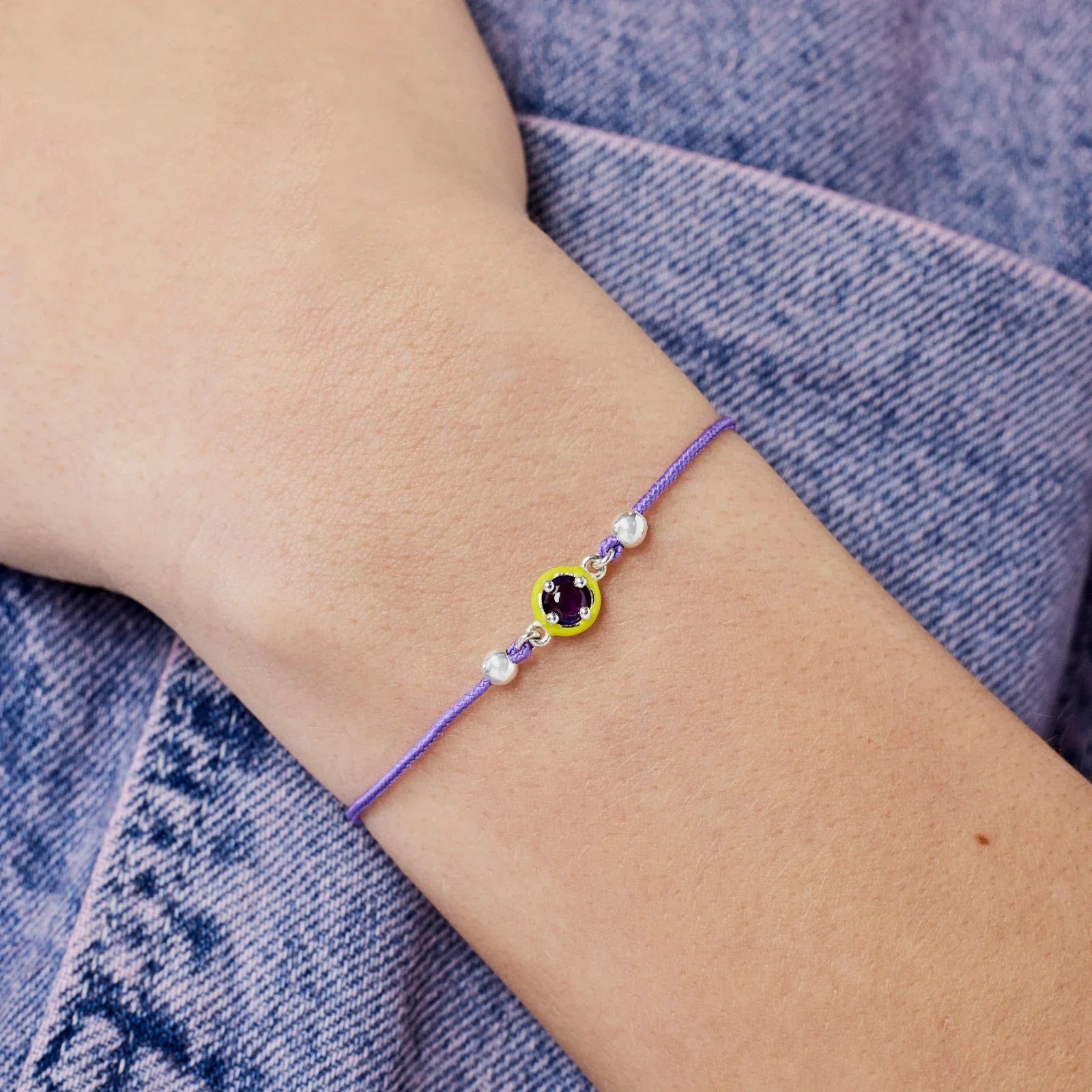 צמיד חוט סגול עם תליון אבן סגולה וכסף על פרק כף היד, אופנה CHOZEN