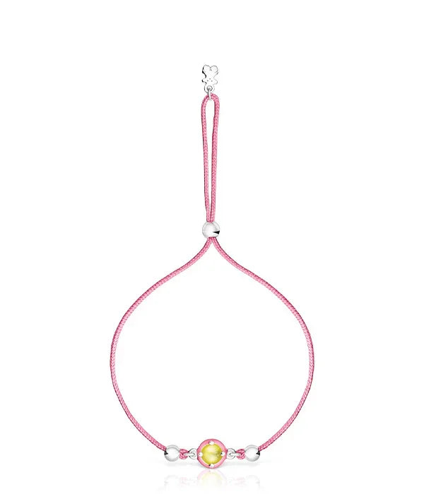 צמיד חוט ורוד עם חרוז תכלת-צהוב וכסף, תכשיטי אופנה CHOZEN