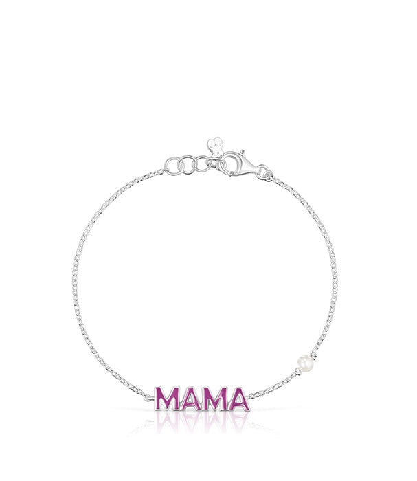 צמיד כסף עם תליון אותיות MAMA בצבע ורוד ופנינה לבנה, תכשיט מתנה לאמא