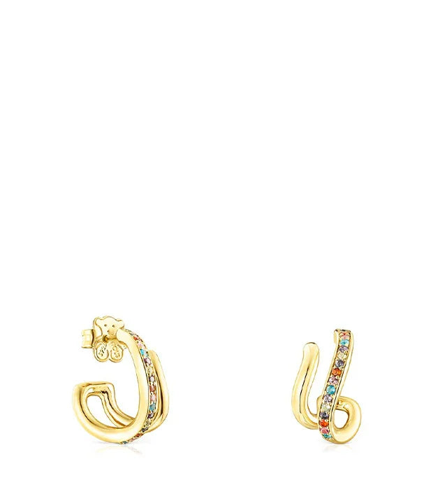 עגילי חישוק זהב עם שיבוץ אבני חן צבעוניות, עיצוב יוקרתי מבית CHOZEN