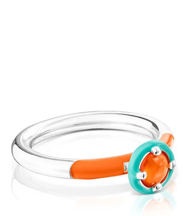 טבעת כסף מודרנית עם אבן כתומה ועיצוב טורקיז, תכשיטי CHOZEN, אלפא מותגים מובילים