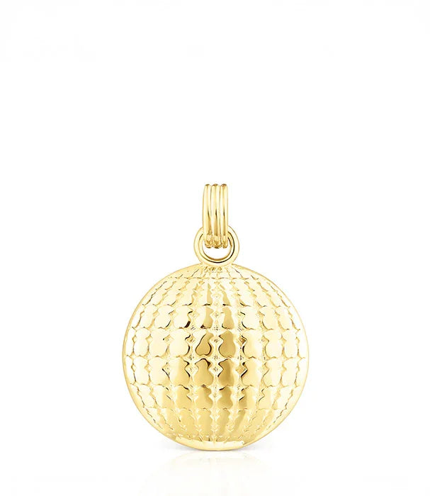 תליון עגול בזהב מבריק עם טקסטורה ייחודית, תכשיט יוקרה CHOZEN