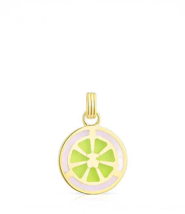 תליון עגול בציפוי זהב עם עיצוב פלח לימון ירוק, תכשיטי אופנה CHOZEN