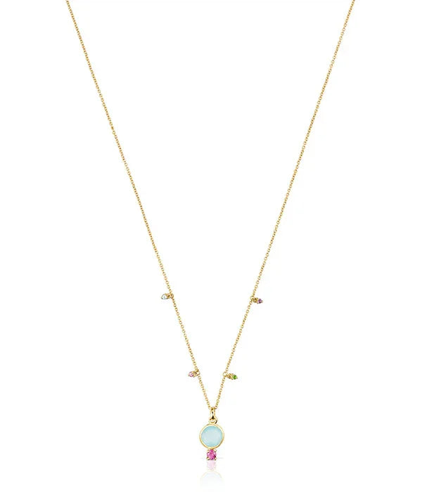 שרשרת זהב עדינה עם תליון אבן עגולה ותוספות אבני חן צבעוניות, CHOZEN תכשיטים מעוצבים