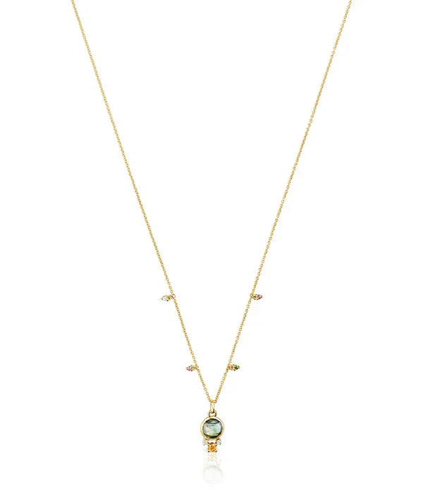 שרשרת זהב דקה עם תליון עגול ואבני חן צבעוניות, אופנת תכשיטים CHOZEN