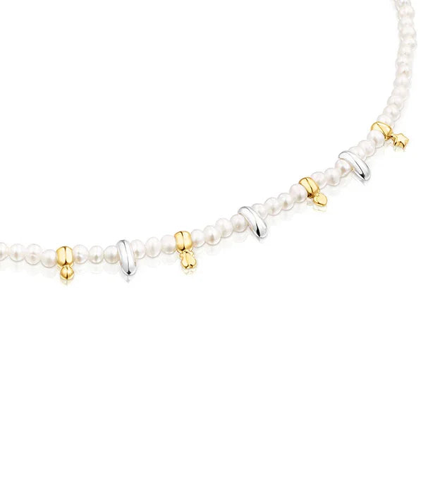 שרשרת פנינים עם תליונים בציפוי זהב וכסף, תכשיט יוקרה מבית CHOZEN