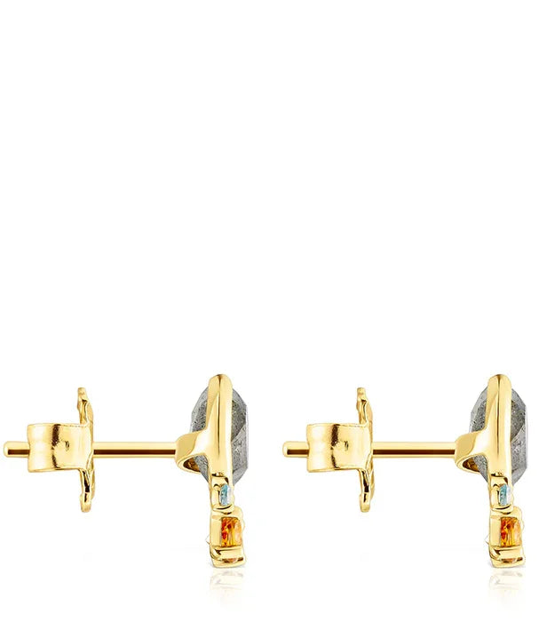 עגילי סטאד זהב עם אבן אפורה, עיצוב יוקרתי, תכשיטים מבית CHOZEN