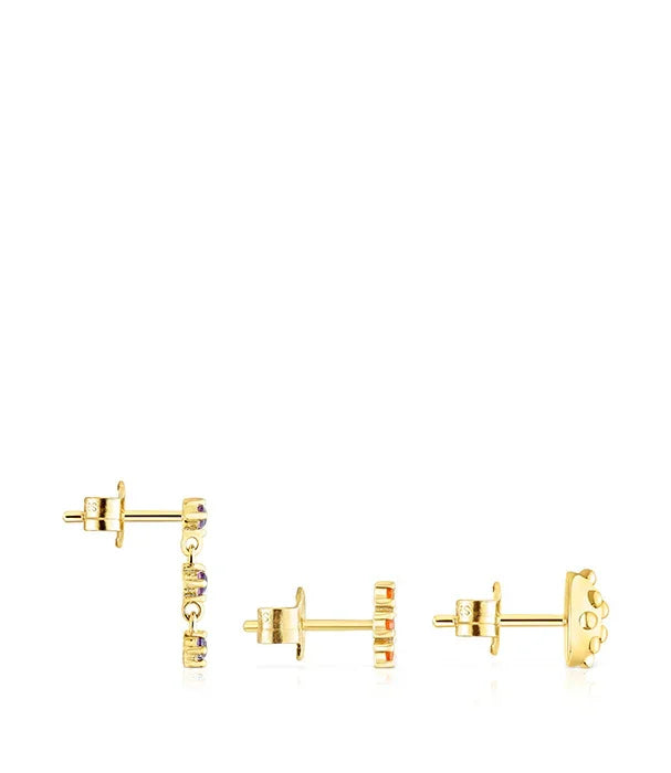 סט עגילים זהב משובץ אבני חן צבעוניות של CHOZEN מבית קבוצת אלפא, רקע לבן