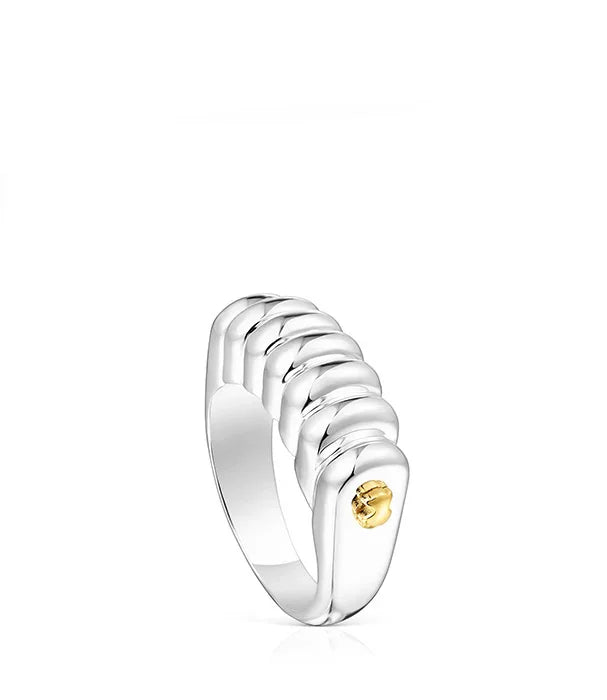 טבעת כסף יוקרתית בעיצוב מודרני עם פרט זהב, מבית CHOZEN, קבוצה אלפא