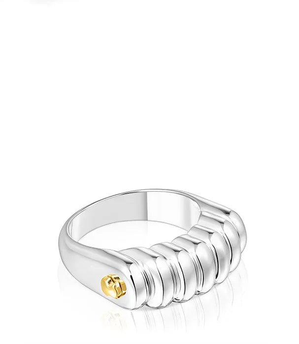 טבעת כסף יוקרתית עם עיצוב ייחודי ודיטייל זהב, קולקציית תכשיטים CHOZEN אלפא