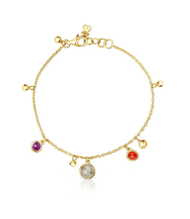 צמיד זהב עדין עם תליונים צבעוניים ואבנים, אופנתי מבית CHOZEN