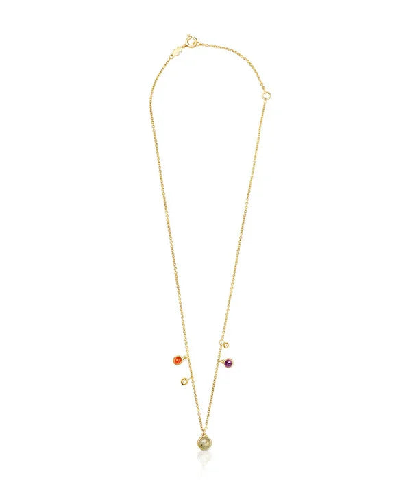 שרשרת זהב דקה עם תליון אבן מרכזי וקישוטי חרוז צבעוניים, אתר CHOZEN