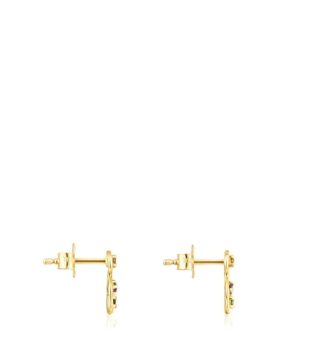 עגילי זהב עדינים עם אבני חן צבעוניות מבית CHOZEN, מראה יוקרתי ואלגנטי