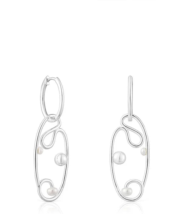 עגילי כסף בעיצוב מודרני עם פנינים לבנות, תכשיט אופנתי מבית CHOZEN