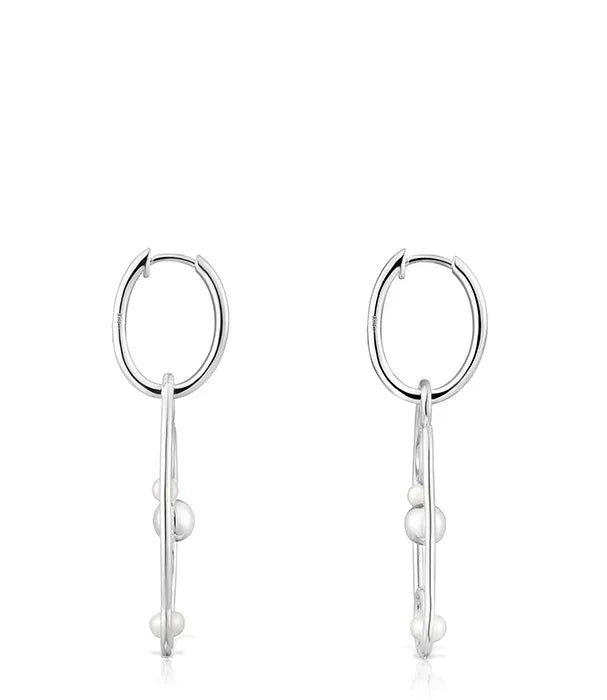 עגילי חישוק כסף עם פנינים קטנות, תכשיט אופנתי CHOZEN, מותג ייבוא קבוצת אלפא