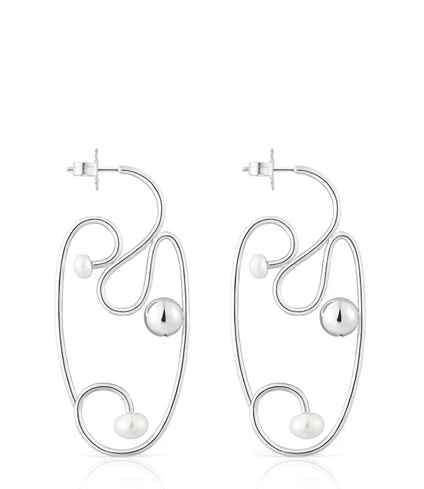 עגילי כסף מעוצבים עם פנינים וכדורי כסף, אקססורי אופנתי מבית CHOZEN