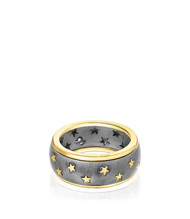 טבעת כסף עם כוכבים לבנים וציפוי זהב, תכשיט יוקרתי מבית CHOZEN