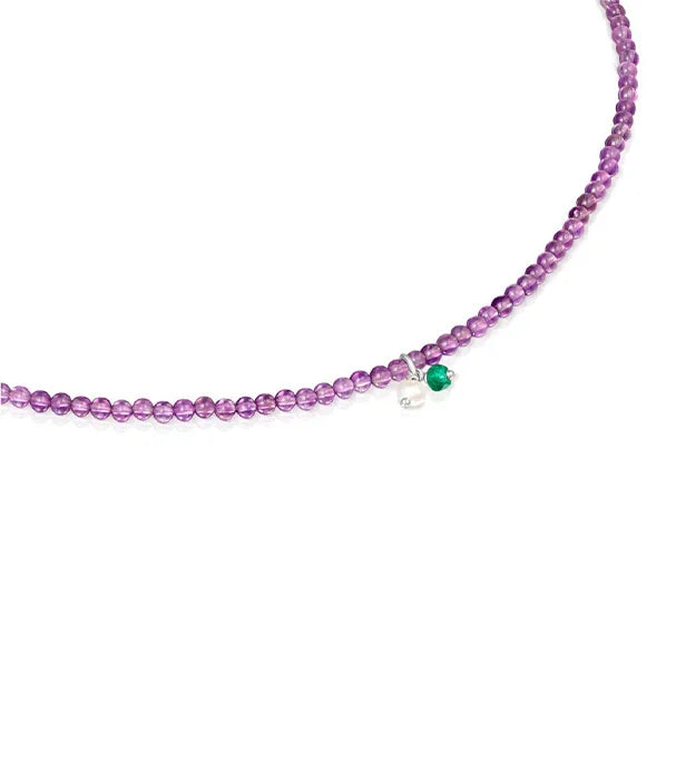 שרשרת חרוזים סגולים עם תליון ירוק וכסוף, תכשיט אופנתי CHOZEN