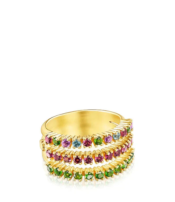 טבעת זהב מעוצבת עם אבני חן צבעוניות, תכשיטים יוקרתיים מבית CHOZEN