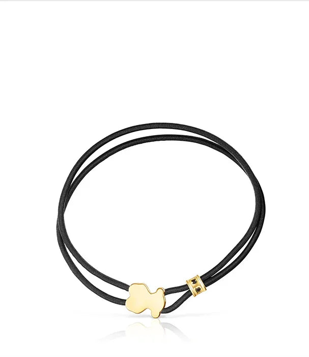 צמיד עור שחור עם תליון זהב בעיצוב מודרני, קולקציית תכשיטים CHOZEN