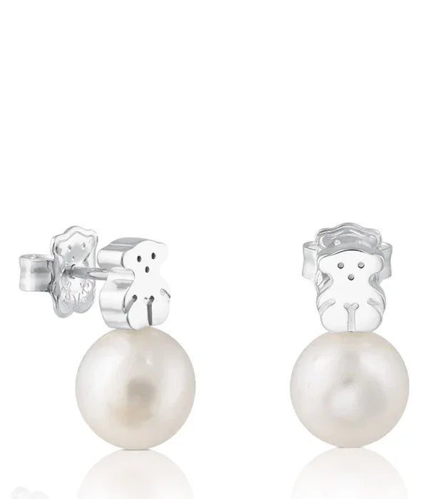 עגילי כסף עם דמות דובי וכדור פנינה, תכשיט יוקרה באתר CHOZEN