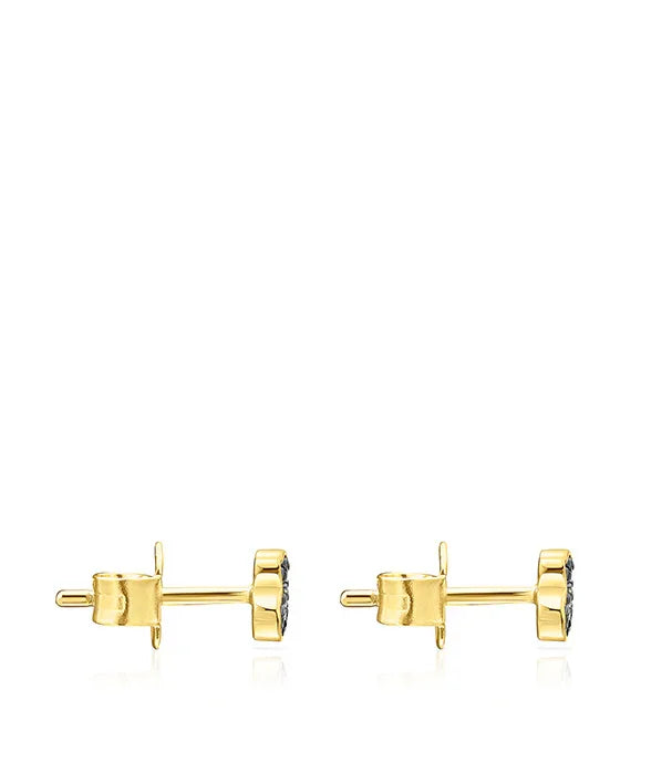 עגילי זהב צמודים עם אבן שחורה מבית CHOZEN, תכשיטי יוקרה אופנתיים