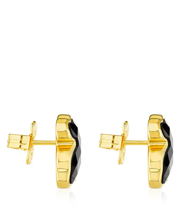 עגילי סטאד זהב עם אבן שחורה בעיצוב יוקרתי, תכשיטי CHOZEN