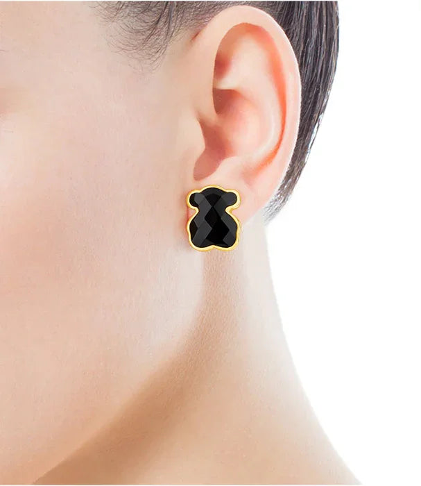 עגיל דוב שחור עם מסגרת זהב על אוזן אישה, תכשיטים יוקרתיים CHOZEN