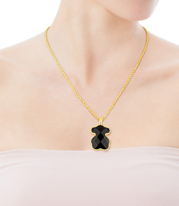 טואוס תליון דובי מורמייל צהוב משובץ באבן האוניקס