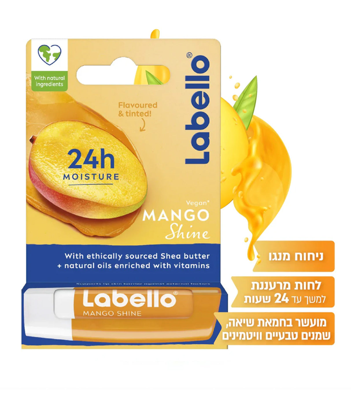 שפתון לחות Labello בטעם מנגו, מועשר חמאת שיאה עם שמנים טבעיים, לחות 24 שעות לאוהבי שפתיים יבשות