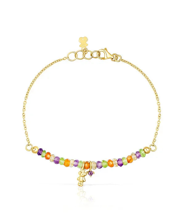 צמיד זהב עדין עם חרוזים צבעוניים ותליון דובי, CHOZEN תכשיטים יוקרתיים מבית קבוצת אלפא