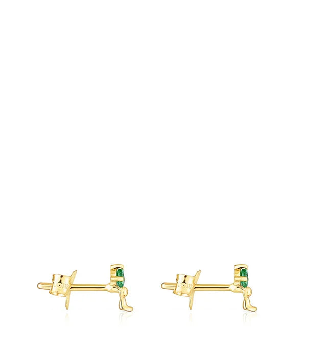 עגילי זהב עדינים בעיצוב כלב עם אבן ירוקה, תכשיטים יוקרתיים מבית CHOZEN