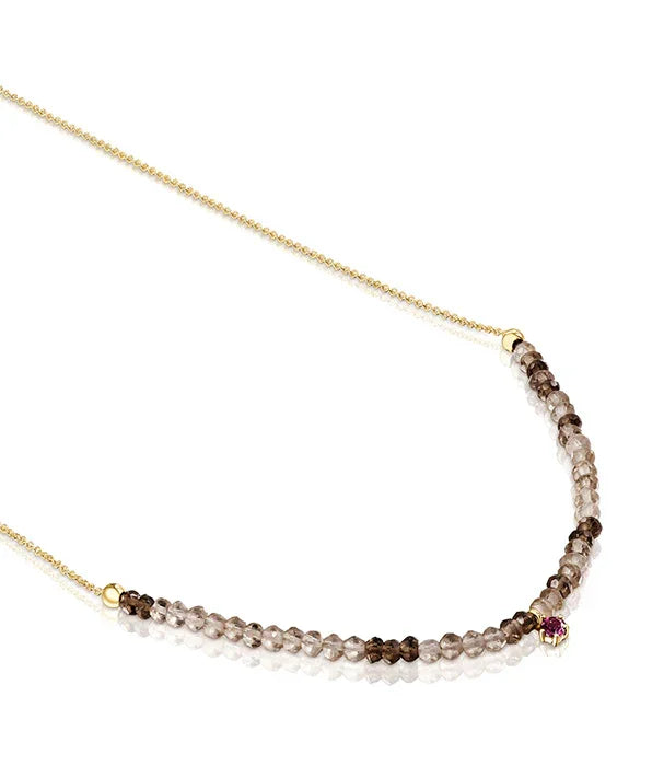 שרשרת עדינה מחוליות חרוזים חומים עם תליון סגול יוקרתית, קולקציית תכשיטים CHOZEN