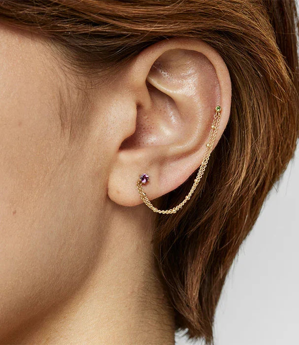 עגיל זהב שרשרת עם אבן סגולה ואבן ירוקה על אוזן, תכשיטים אופנתיים CHOZEN