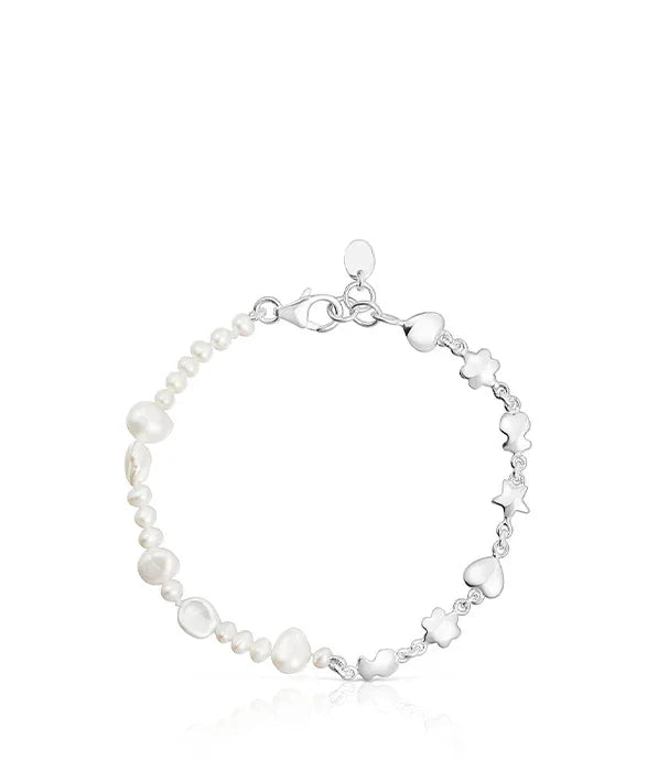 צמיד כסף עם פנינים וצורות לב וכוכב, תכשיט אופנה יוקרתי CHOZEN