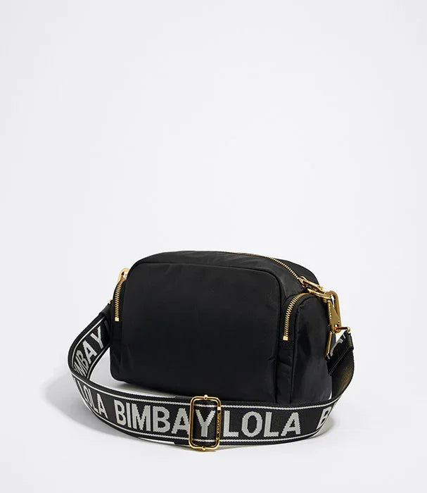 תיק צד שחור לאישה עם רצועה רחבה ממותגת BIMBAY LOLA, CHOZEN, אופנה יוקרתית