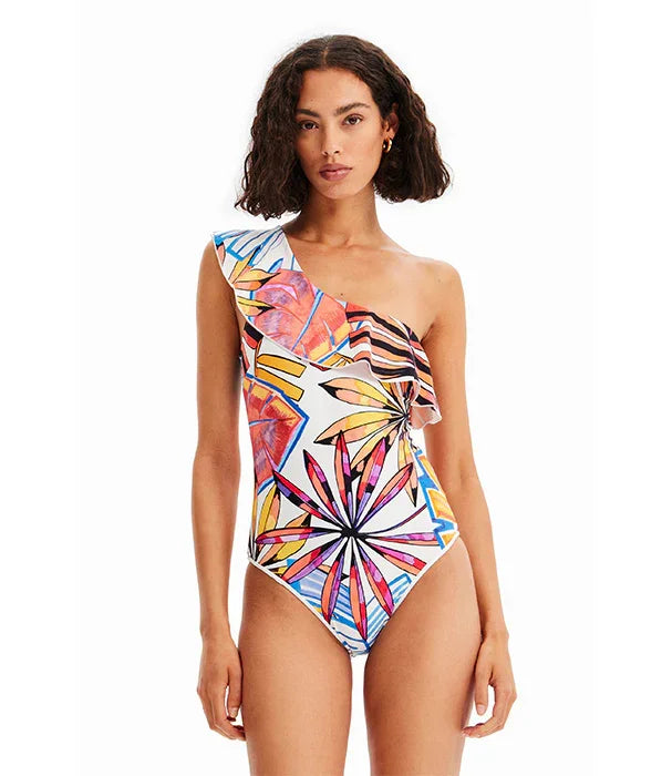 בגד ים שלם לנשים עם כתף אחת ודוגמת פרחים צבעונית, CHOZEN מבית קבוצת אלפא