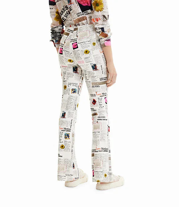 מכנסי נשים עם הדפס עיתון ופרחים צבעוניים, אופנה ייחודית מבית CHOZEN