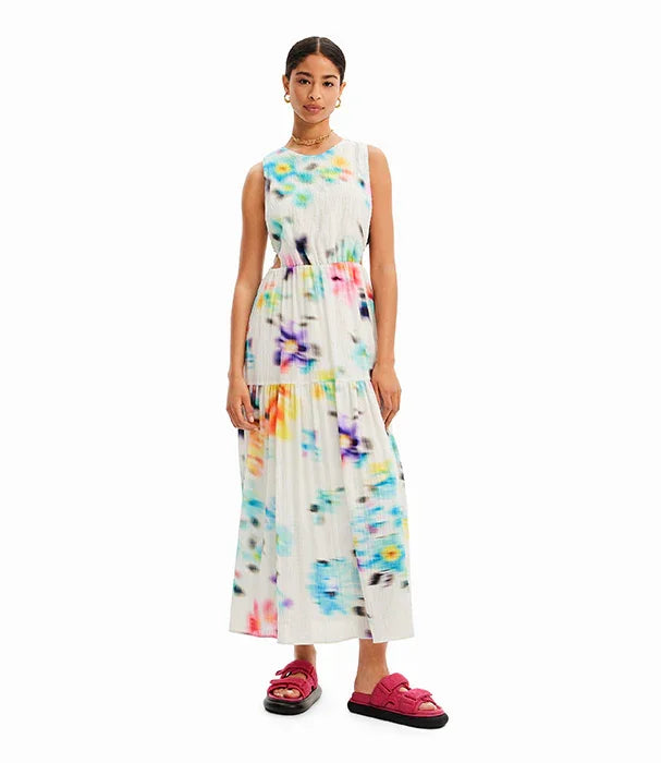 שמלה לבנה עם דוגמת פרחים צבעונית לנשים, אופנת קיץ CHOZEN