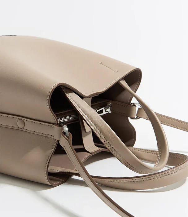 תיק יד אופנתי בצבע בז' עם רצועות ומבט פנימי, CHOZEN מותגים מובילים