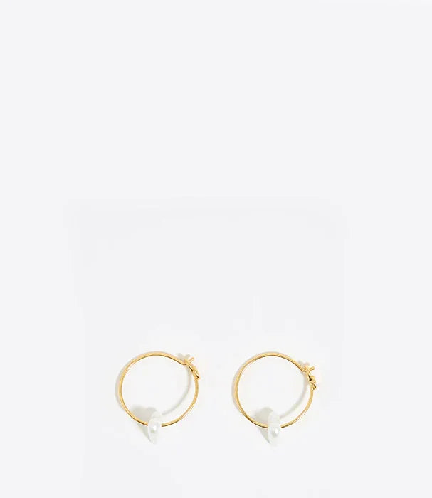 עגילי חישוק זהב עם חרוז לבן, תכשיטים יוקרתיים CHOZEN